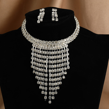 Minlang set naušnica i lančić sa rhinestones, ženski jednostavan stil, elektroplatina završna obrada, regularni lančić, kružni privjesak