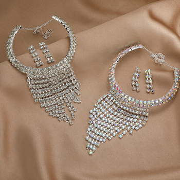 Minlang set naušnica i lančić sa rhinestones, ženski jednostavan stil, elektroplatina završna obrada, regularni lančić, kružni privjesak