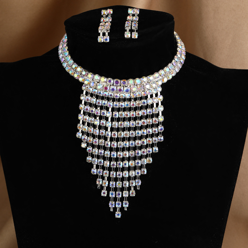 Minlang set naušnica i lančić sa rhinestones, ženski jednostavan stil, elektroplatina završna obrada, regularni lančić, kružni privjesak