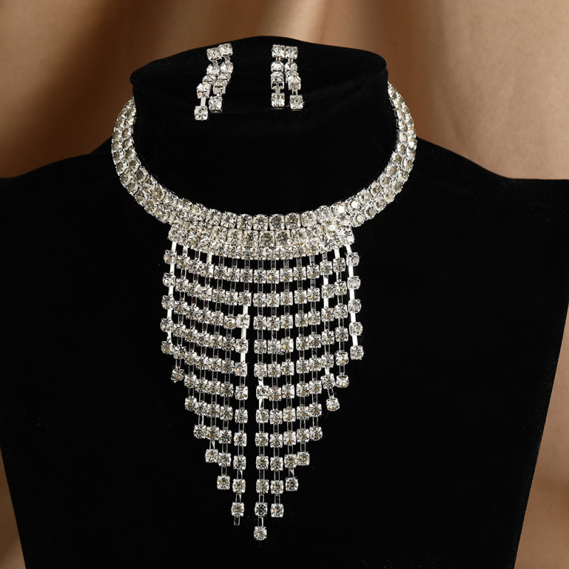 Minlang set naušnica i lančić sa rhinestones, ženski jednostavan stil, elektroplatina završna obrada, regularni lančić, kružni privjesak