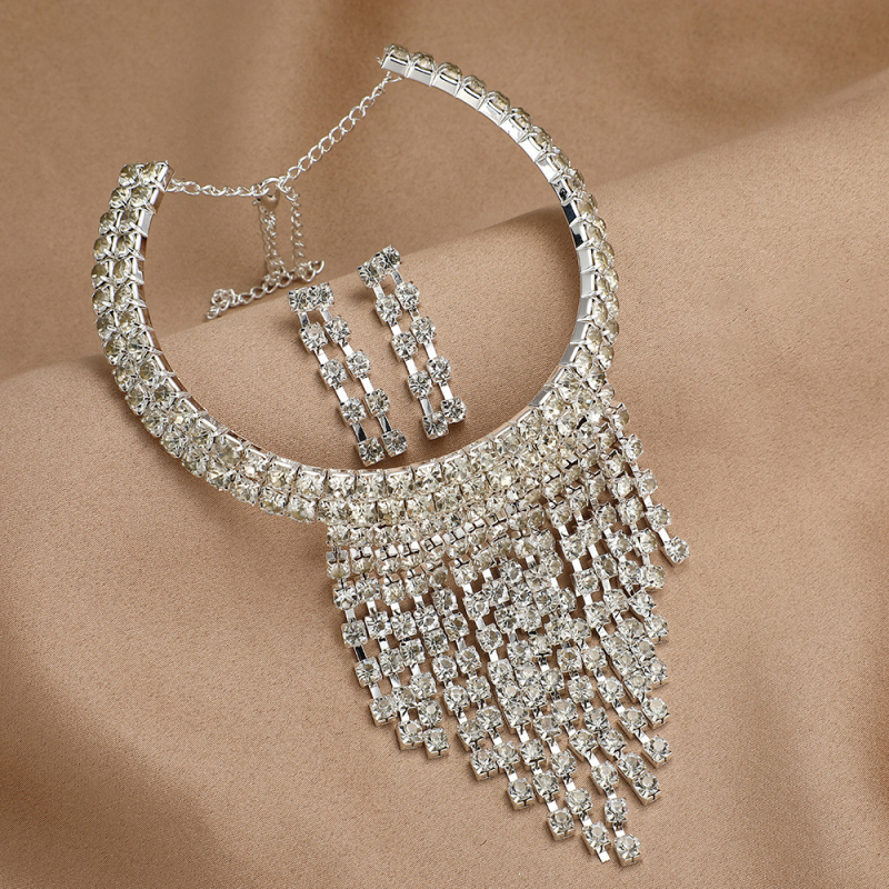 Minlang set naušnica i lančić sa rhinestones, ženski jednostavan stil, elektroplatina završna obrada, regularni lančić, kružni privjesak