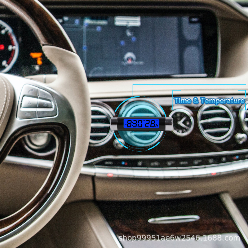 Digitalni auto sat s pozadinskim osvjetljenjem i prikazom temperature, mini automobilni sat