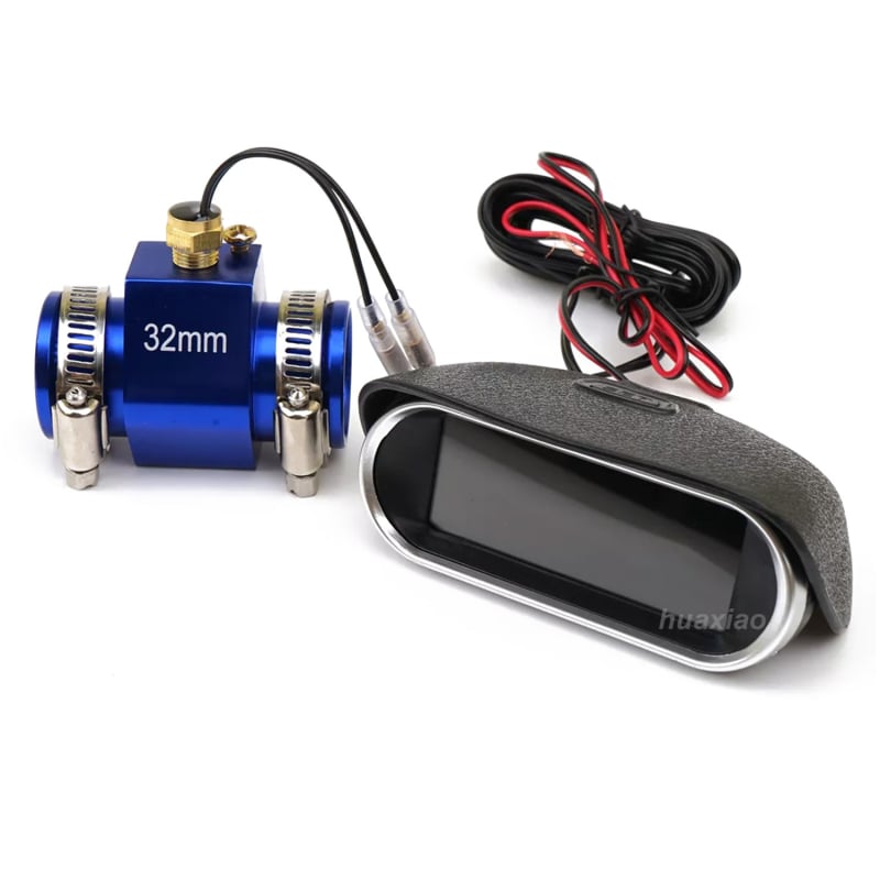 12V-24V Autó- és teherautó víz hőmérséklet mérő és voltmérő – digitális kijelző, műanyag mérőegység + fém szenzor, radiális típus