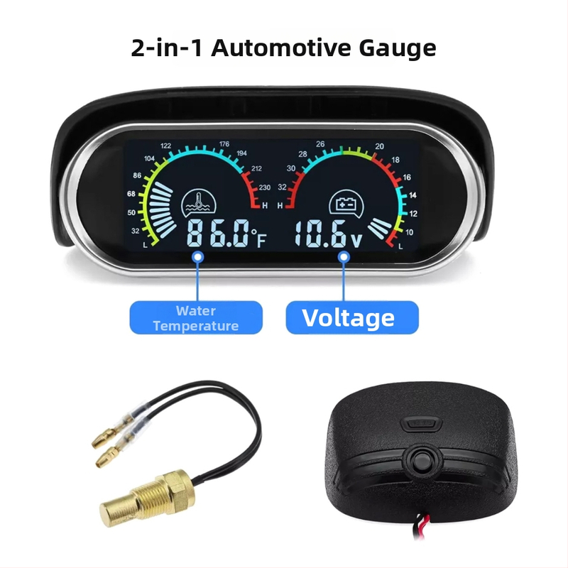 12V-24V Meranie teploty vody pre auto a nákladné auto – digitálny displej, plastové telo meradla + kovový senzor, radiálny typ