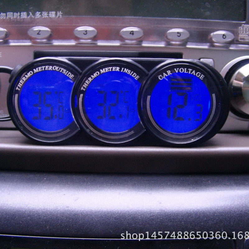 Auto voltmetrs ar divām temperatūrām un laika displeju, ET107, ABS