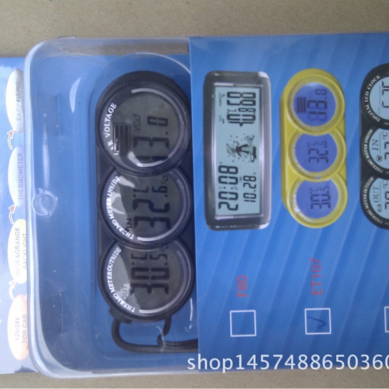 Auto voltmetrs ar divām temperatūrām un laika displeju, ET107, ABS