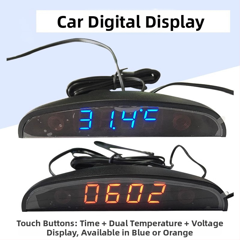 LED automobiļu pulkstenis ar skārienvadību, laika rādīšanu, dubultu temperatūras rādījumu un sprieguma rādītāju