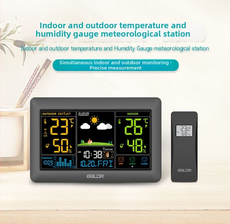 BALDR метеорологична станция E0388WST2H2PR-V4 - измерва температура и влажност, часовник за прогнозата на времето