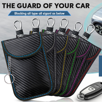 Geantă pentru chei din fibră de carbon cu protecție RFID Faraday, model cu dungi, design cu o singură pliere, căptușeală cu material de protecție nano