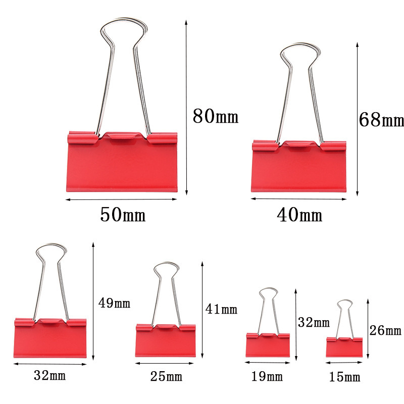 Vörös iratklipszek dokumentumokhoz, dobozos irodai kellékek, fémből, kód P16-6, Moguo cultural creation