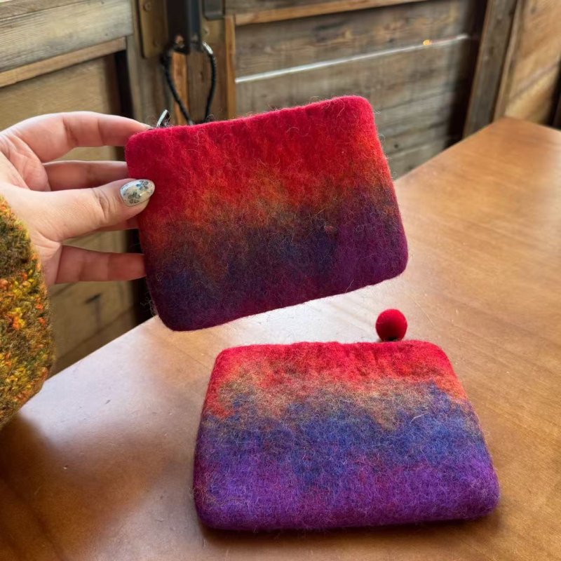 Érmékhez való pénztárca gyapjúfilcből, egyszínű, uniszex, városi minimalizmus, poliészter belső