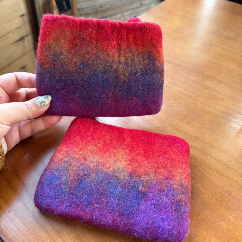 Érmékhez való pénztárca gyapjúfilcből, egyszínű, uniszex, városi minimalizmus, poliészter belső