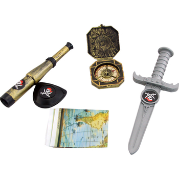 Пиратски реквизит за Хелоуин – пластмасов комплект за грим и костюм, изработен чрез инжекционно формоване, включва играчки нож, компас, карта и телескоп