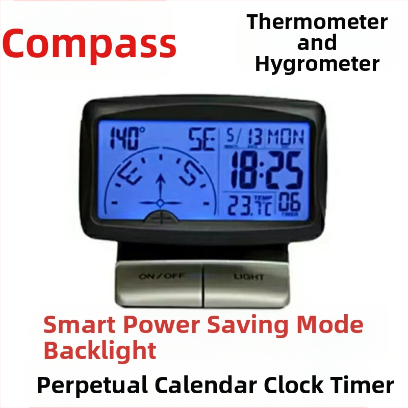 Automobilio kompasas lauko naudojimui, aukšta tikslumas, daugiafunkcis su laiku ir temperatūra, plastikinė konstrukcija