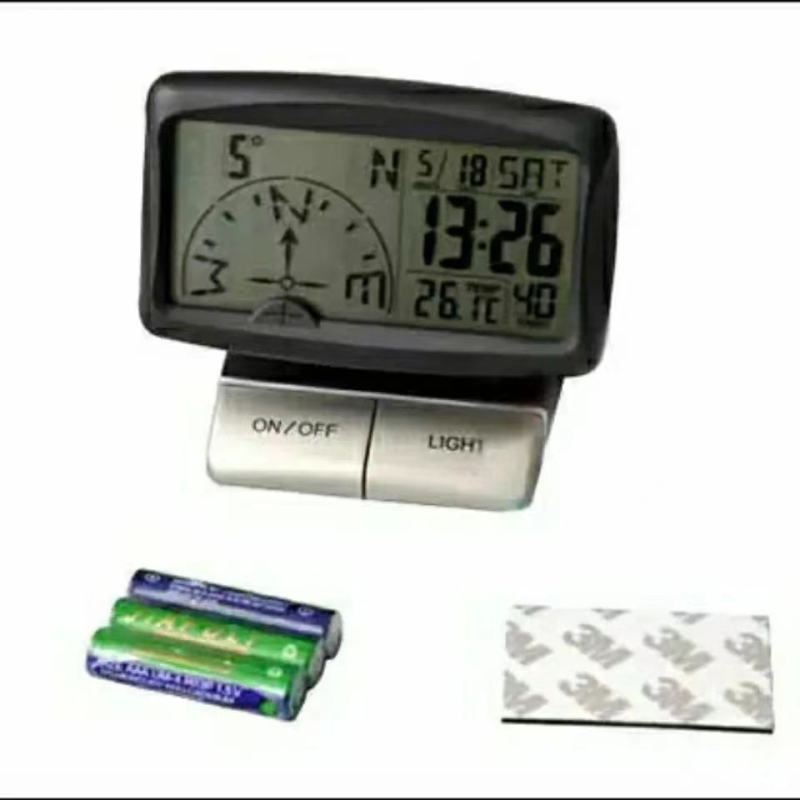 Autós iránytű kültéri használatra, nagy pontosságú, többfunkciós idő- és hőmérséklet funkciókkal, műanyag kivitel