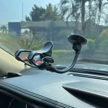 Дръжка за телефон в автомобил с гъвкава тръба и двойни щипки за централна конзола/табло, монтаж с вакуумна чашка, 7.5W зареждане