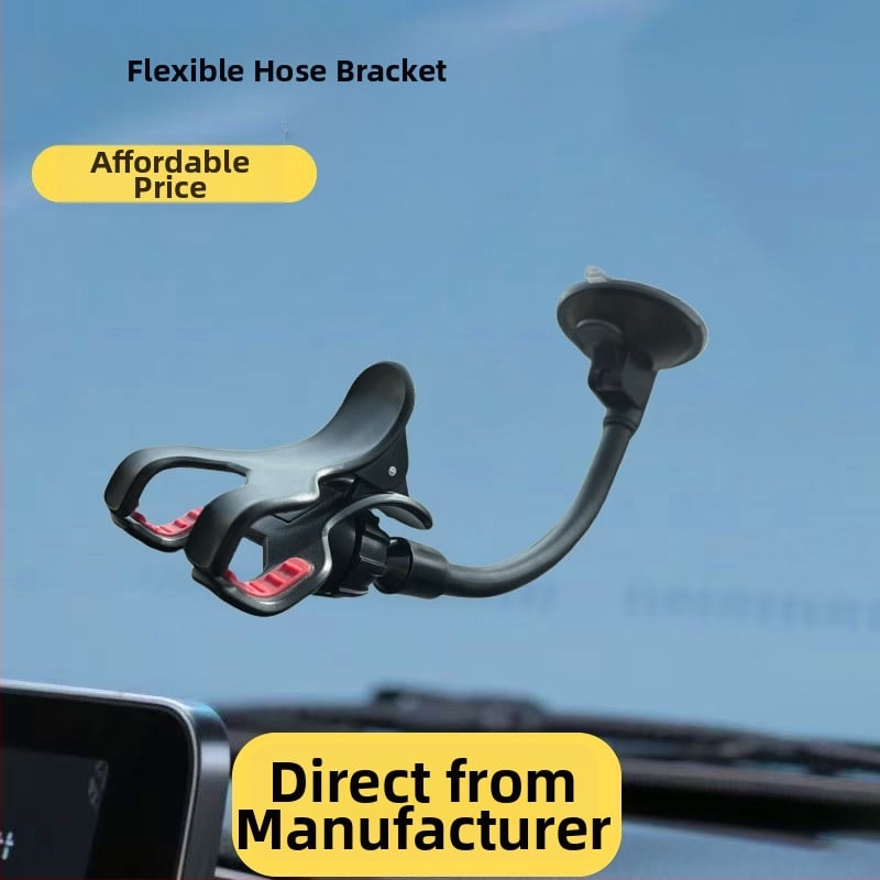 Дръжка за телефон в автомобил с гъвкава тръба и двойни щипки за централна конзола/табло, монтаж с вакуумна чашка, 7.5W зареждане
