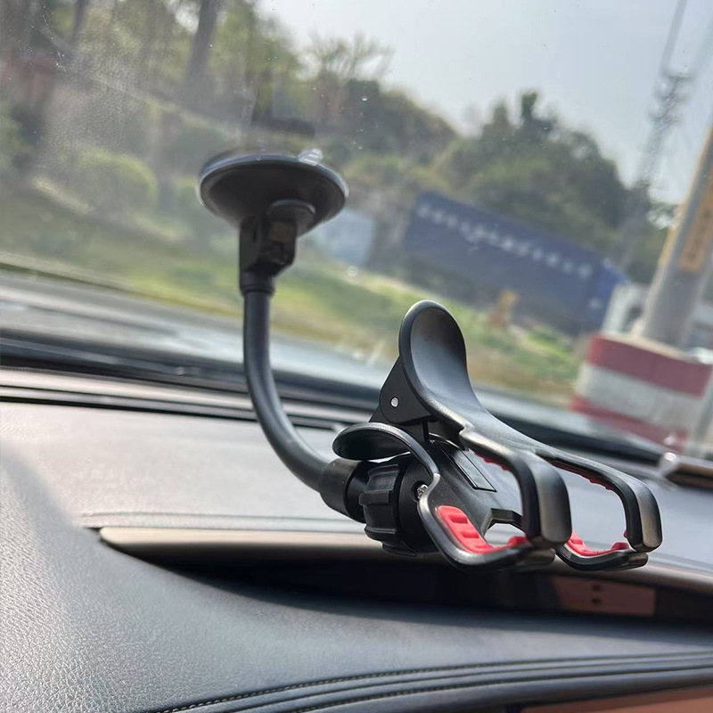Дръжка за телефон в автомобил с гъвкава тръба и двойни щипки за централна конзола/табло, монтаж с вакуумна чашка, 7.5W зареждане