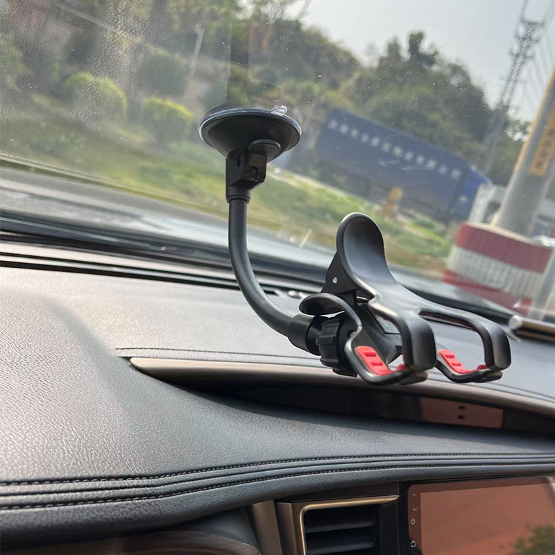Дръжка за телефон в автомобил с гъвкава тръба и двойни щипки за централна конзола/табло, монтаж с вакуумна чашка, 7.5W зареждане