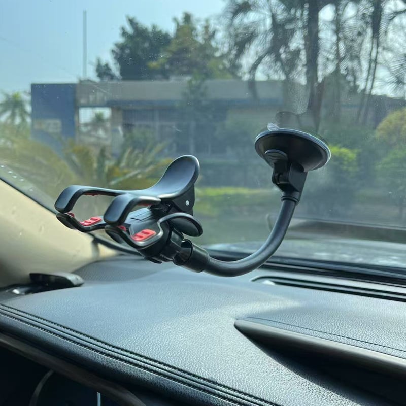 Дръжка за телефон в автомобил с гъвкава тръба и двойни щипки за централна конзола/табло, монтаж с вакуумна чашка, 7.5W зареждане
