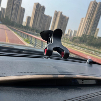 Автомобилен държател за телефон със двойна щипка и малка вакуумна присоска, за предно стъкло, 7,5W зареждане