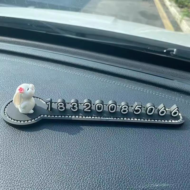 Autó ideiglenes parkoló tábla aranyos nyuszi és virágos dizájnnal, műanyag, Modell 1, Cartoon stílus