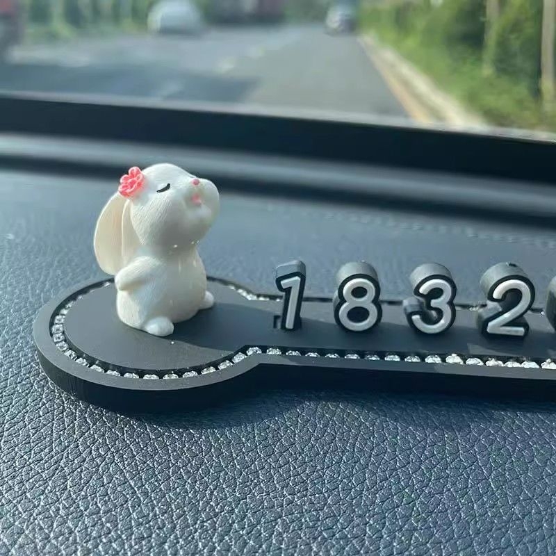 Autó ideiglenes parkoló tábla aranyos nyuszi és virágos dizájnnal, műanyag, Modell 1, Cartoon stílus