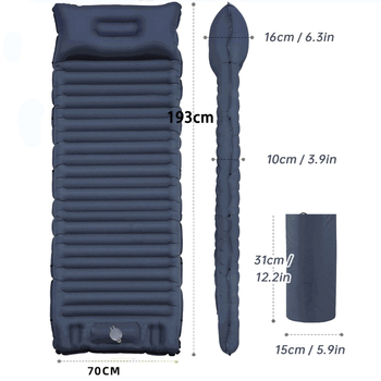 Kültéri felfújható ágy húzóhevederrel; hordozható kemping- és autóhasználatra alkalmas levegő matrac; tömeg 0,86 kg; maximális terhelés 200 kg; felső felület 40D nylon TPU