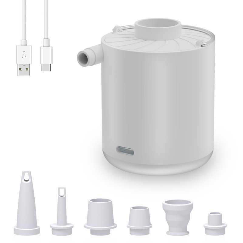 Beépített akkumulátorral és világítással rendelkező elektromos levegőpumpa kültéri felfújható tárgyakhoz (felfújható matrac, úszógyűrű) – ABS műanyag, 5V, 2A, legfeljebb 80W, légáramlás >70 L/min