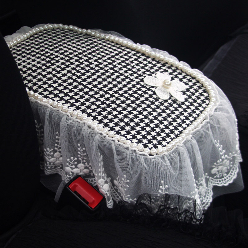 Pad de sprijin pentru cotieră auto cu țesătură dantelată și model houndstooth coreean (Material: 100% poliester; Brand: Vika; Modele compatibile: cutie cu capac Flip-top; Origine: Zhejiang; Marcă privată autorizată: Da)