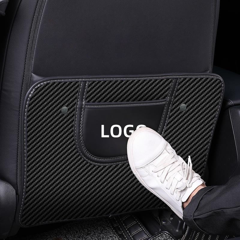 Protecție pentru spatele scaunului auto, potrivire universală, model fibră de carbon, material oțel inoxidabil, imprimare a logo-ului