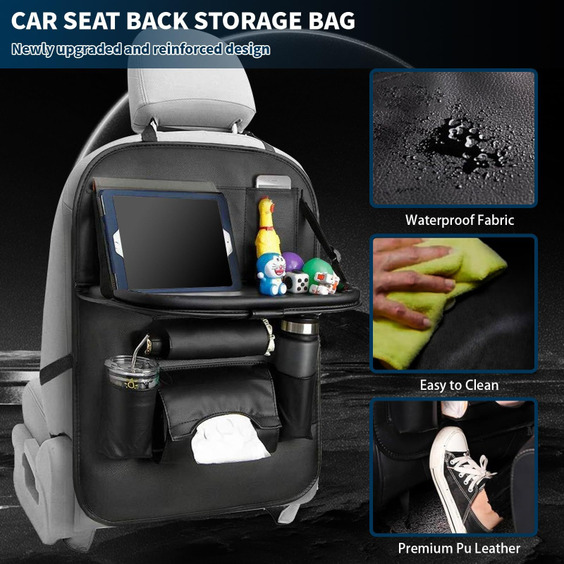 Bőr Autóülés Hátsó Rendező – Játék Zseb és Tablet Állvány