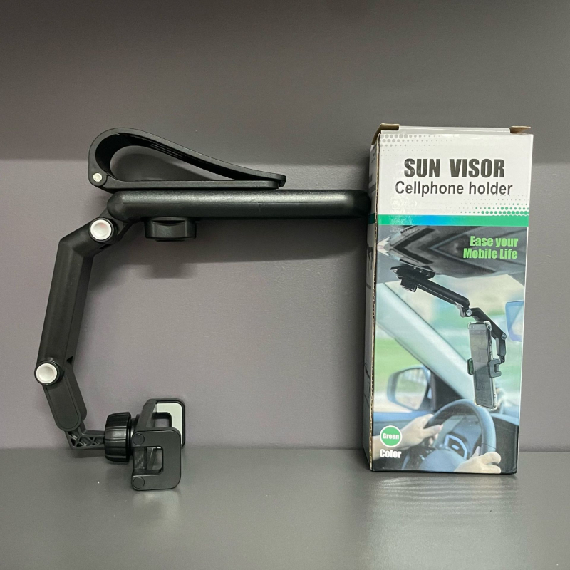 Държач за телефон за слънчев козир на автомобил - монтаж със щипка, обща съвместимост, без захранване.