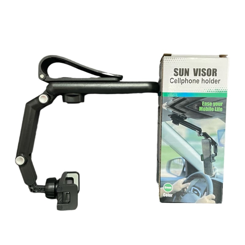 Държач за телефон за слънчев козир на автомобил - монтаж със щипка, обща съвместимост, без захранване.
