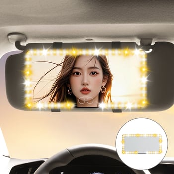 LED kozmetikai tükör autóhoz, világítással, töltéssel, univerzális kompatibilitás, snap-on rögzítés, súly 320 g