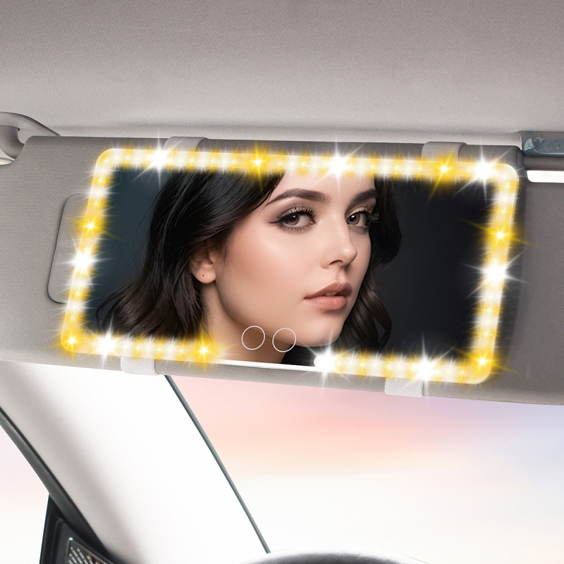 LED kozmetikai tükör autóhoz, világítással, töltéssel, univerzális kompatibilitás, snap-on rögzítés, súly 320 g