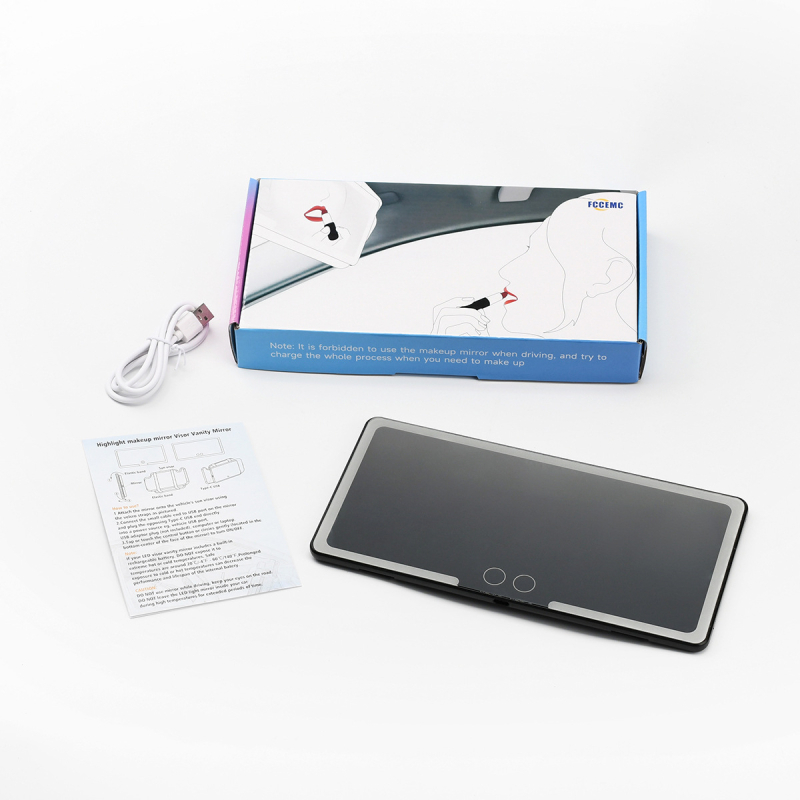 LED kozmetikai tükör autóhoz, világítással, töltéssel, univerzális kompatibilitás, snap-on rögzítés, súly 320 g