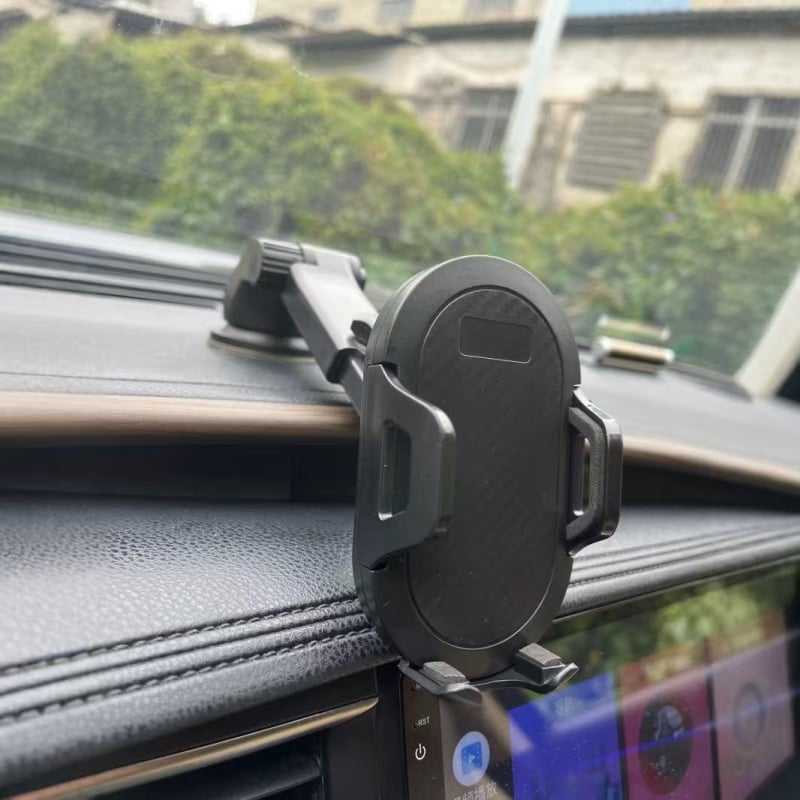 Държач за телефон за кола с телескопично заключване, универсална щипка, вакуумна чашка, карбонова рамка за предното стъкло