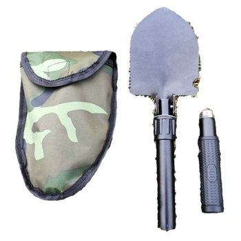 Сгъваема лопата от неръждаема стомана — четири в едно, преносима къмпингова лопата с ударен спасителен чук