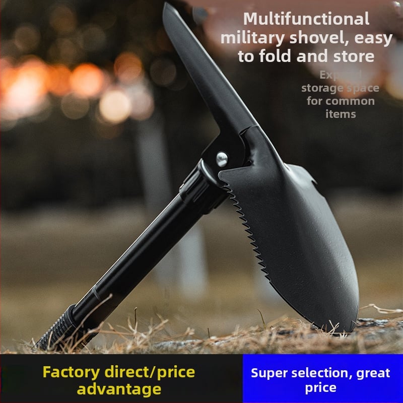 Сгъваема лопата от неръждаема стомана — четири в едно, преносима къмпингова лопата с ударен спасителен чук