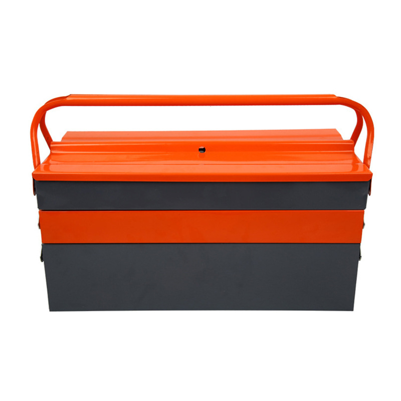 Cutie de scule cu design pe trei niveluri și cinci compartimente, cadru din fier, placă din oțel laminat la rece, finisaj cu pulverizare din plastic, model portabil