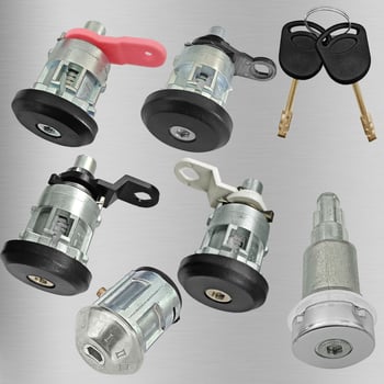 Ford Transit Mk5 1994–2000 Комплект стартово заключване за предна и задна част, 6 части + 2 ключа; автомобилен противоугонен механизъм; цилиндър на заключване: A; материали: цинкова сплав, пластмаса, желязо