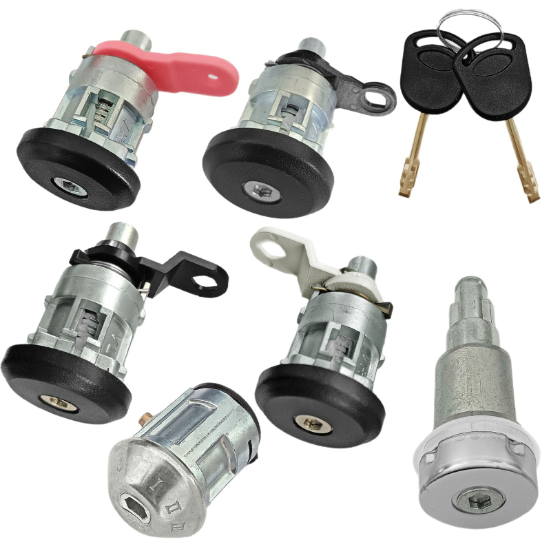 Ford Transit Mk5 1994–2000 Комплект стартово заключване за предна и задна част, 6 части + 2 ключа; автомобилен противоугонен механизъм; цилиндър на заключване: A; материали: цинкова сплав, пластмаса, желязо