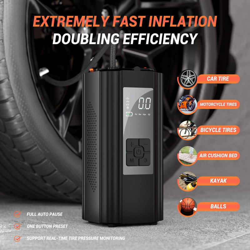 Automobilska pumpa za zrak, nužni start i power banka – sve-u-jednom, s digitalnim zaslonom, 12V, 100W, dvostruki cilindar, 30 L/min