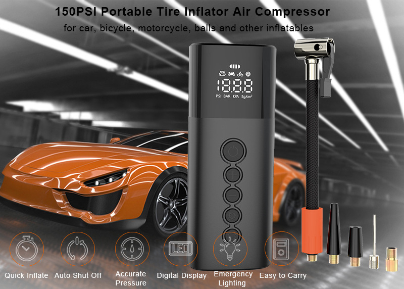 Digitālā automašīnas riepu sūknis, kompakta 12V, USB-C barošanas avots, displejs, riepu spiediena mērinstrument, 35 L/min