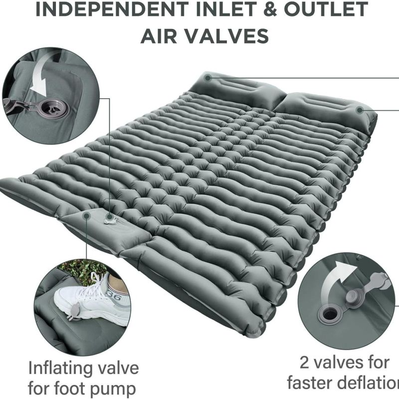 F-MAX kahekohaline täispuhutav magamatt padja – paks konstruktsioon, Pongee TPU materjal, telkimiseks, jala sammuga täitmine