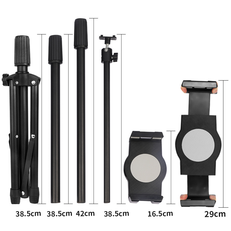 Stojan na tablety a telefón na podlahe, trojuholníková konštrukcia s výsuvným mechanizmom pre vnútorné/vonkajšie použitie; model JY319V6, hmotnosť 1,2 kg.