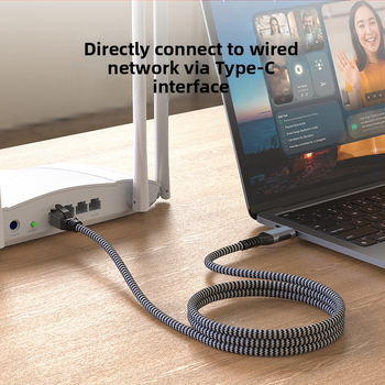 Type-C to RJ45 Gigabit Ethernet adapter — Szövött kábel, Windows 7 kompatibilis, Modell L003-53E-UTP-C2.0M