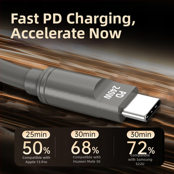 Cablu de date din silicon PD240W, încărcare rapidă, cu conectori Lightning și USB-C, compatibil cu laptopuri, tablete și telefoane, 1–2 m, maro