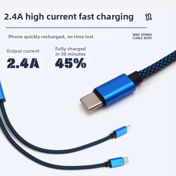 Type-C nylonovo tkaný dátový kábel, 100W, rozdelenie 1 na 2, 2 v 1 kábel pre tablet